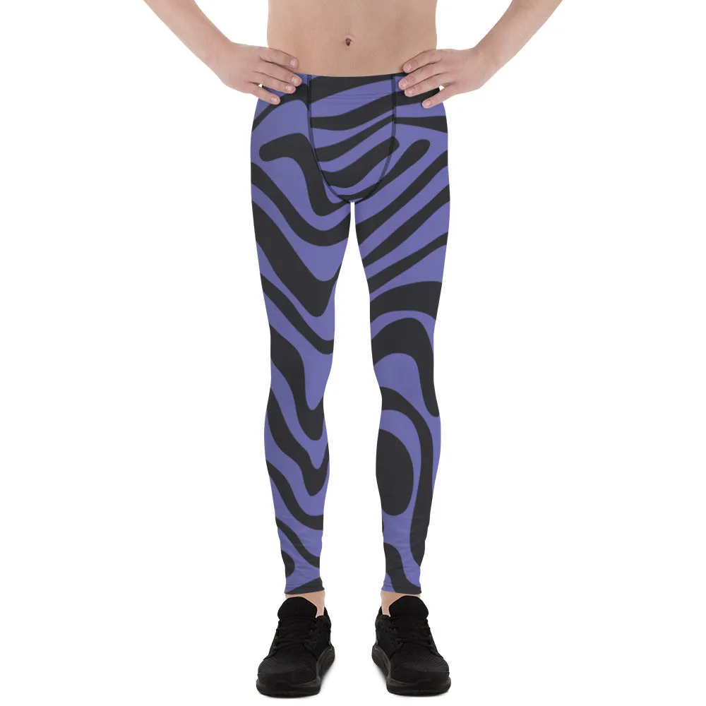 Purple Black Animal Striped Meggings, Best Men's Leggings Designer Running Tights- Made in USA/EU/MX