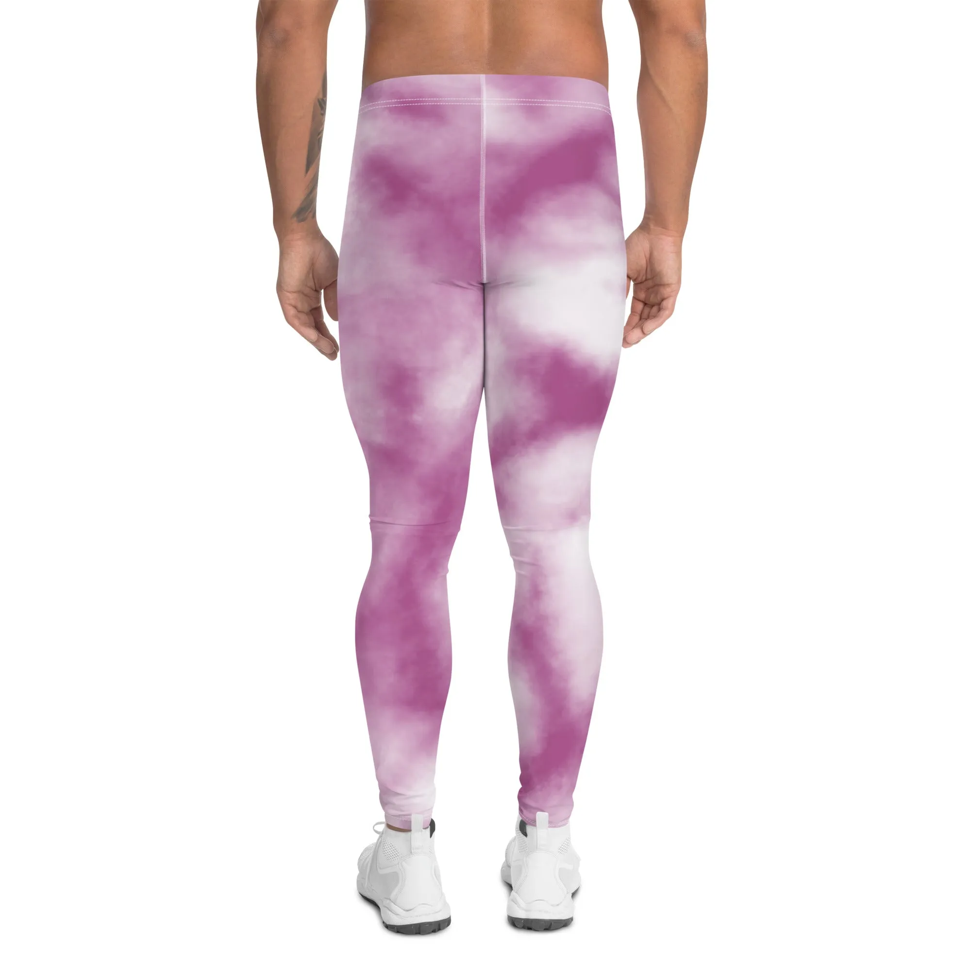 Purple White Tie Dye Meggings, Best Men's Leggings Designer Running Tights- Made in USA/EU/MX