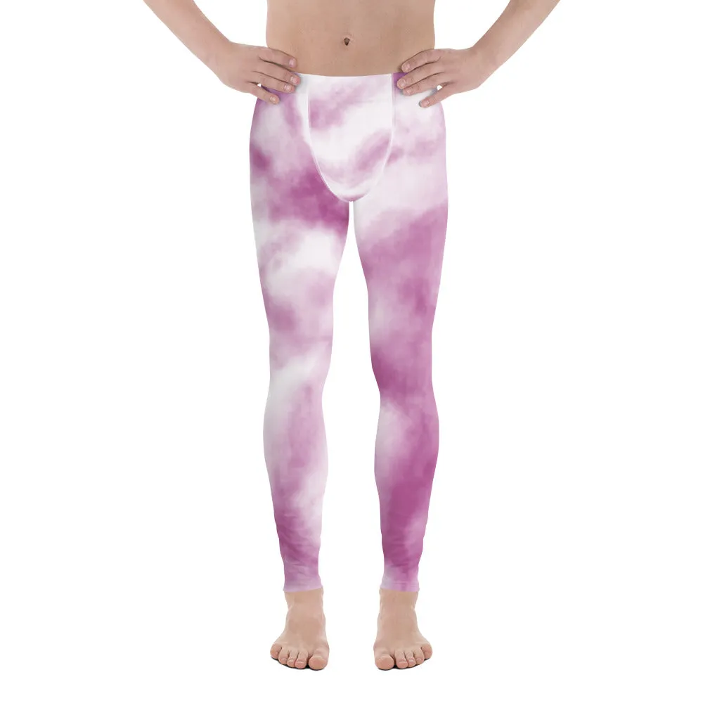 Purple White Tie Dye Meggings, Best Men's Leggings Designer Running Tights- Made in USA/EU/MX