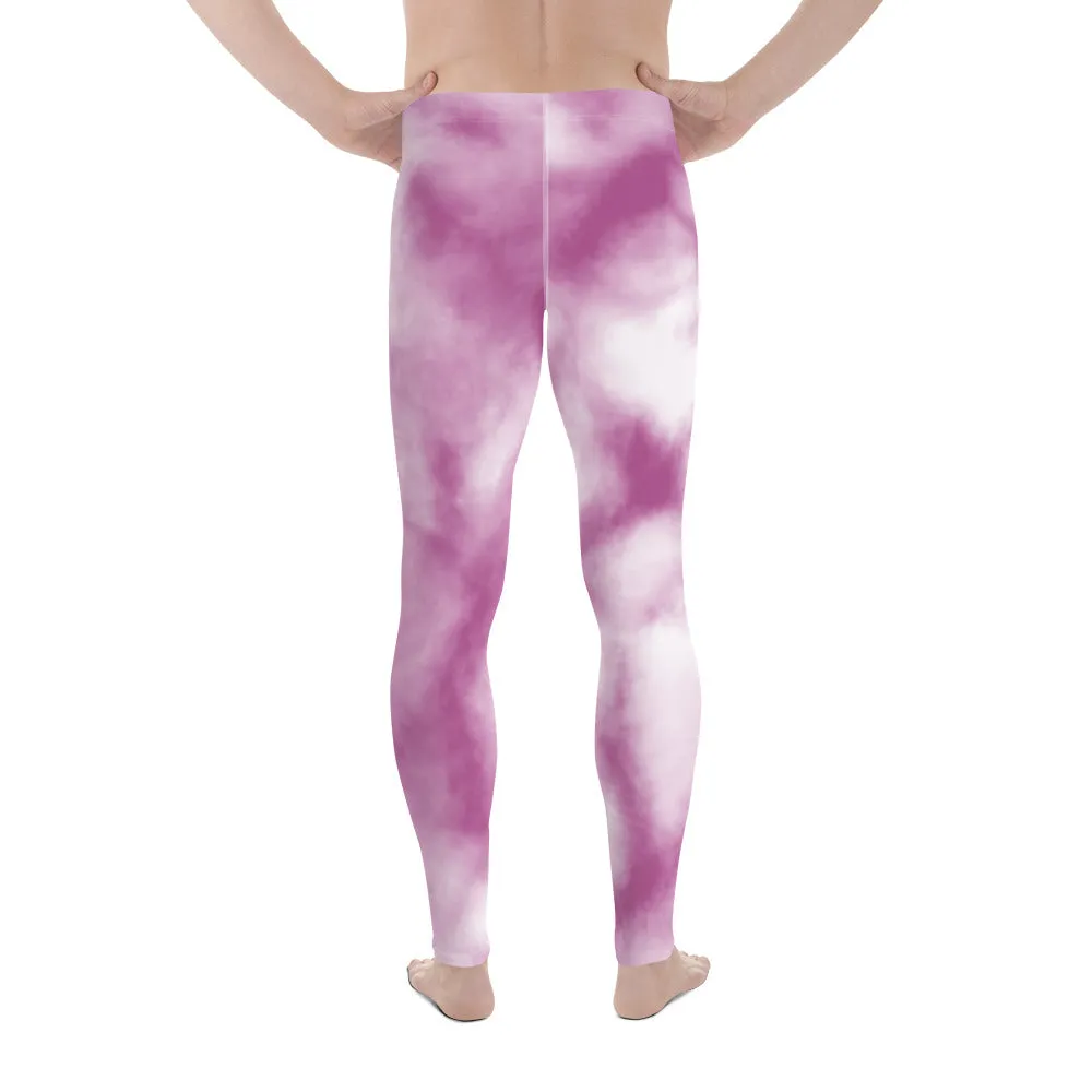 Purple White Tie Dye Meggings, Best Men's Leggings Designer Running Tights- Made in USA/EU/MX