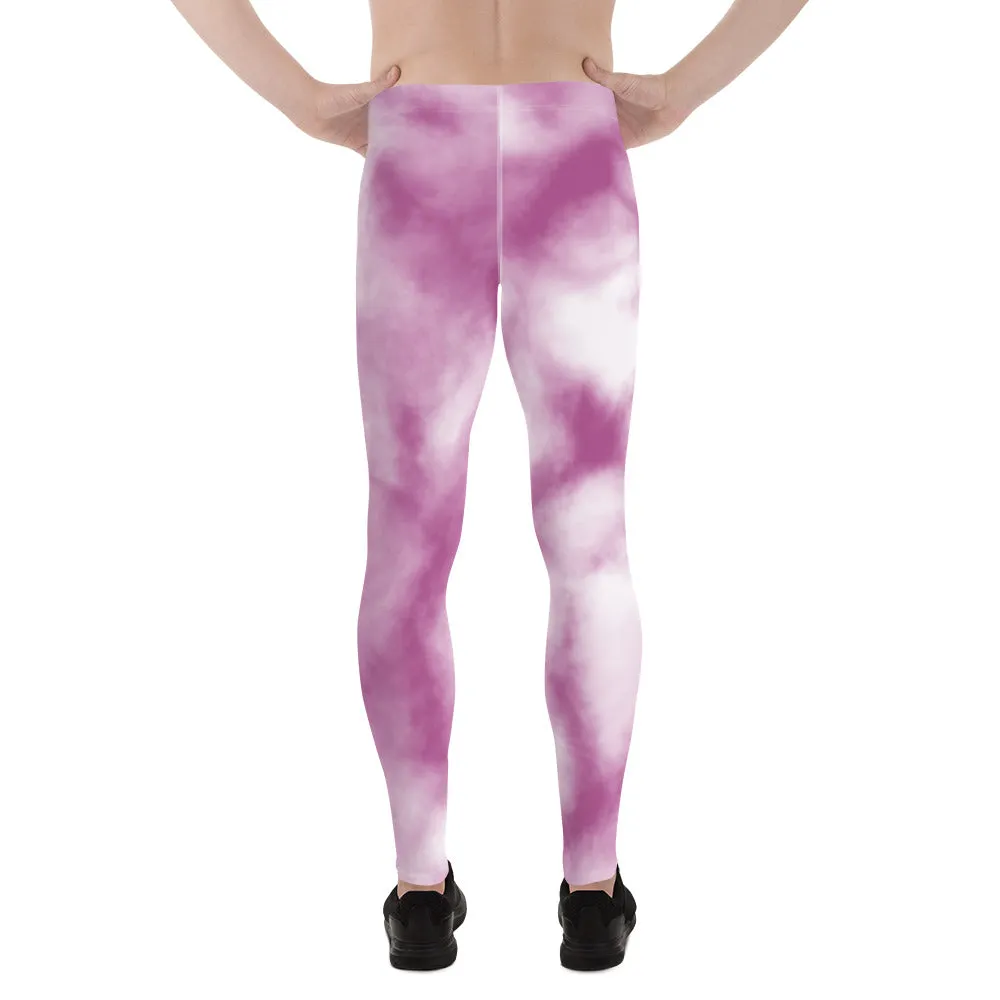 Purple White Tie Dye Meggings, Best Men's Leggings Designer Running Tights- Made in USA/EU/MX