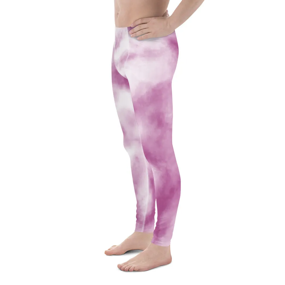 Purple White Tie Dye Meggings, Best Men's Leggings Designer Running Tights- Made in USA/EU/MX