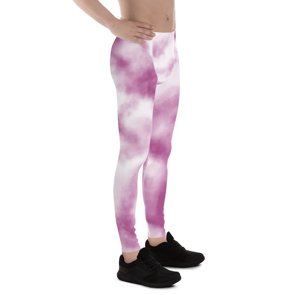 Purple White Tie Dye Meggings, Best Men's Leggings Designer Running Tights- Made in USA/EU/MX