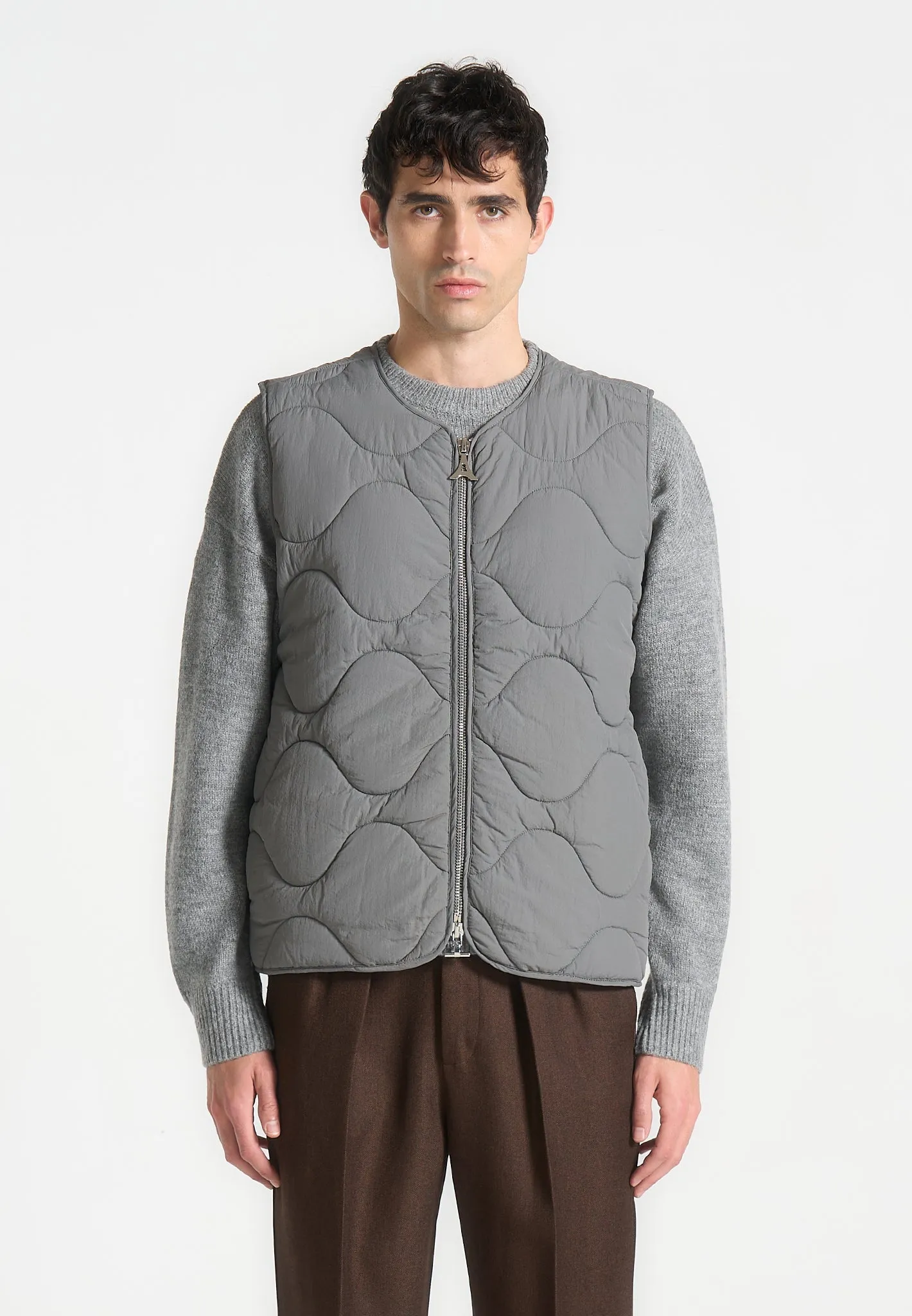 Quilted Pattern Gilet - Grey