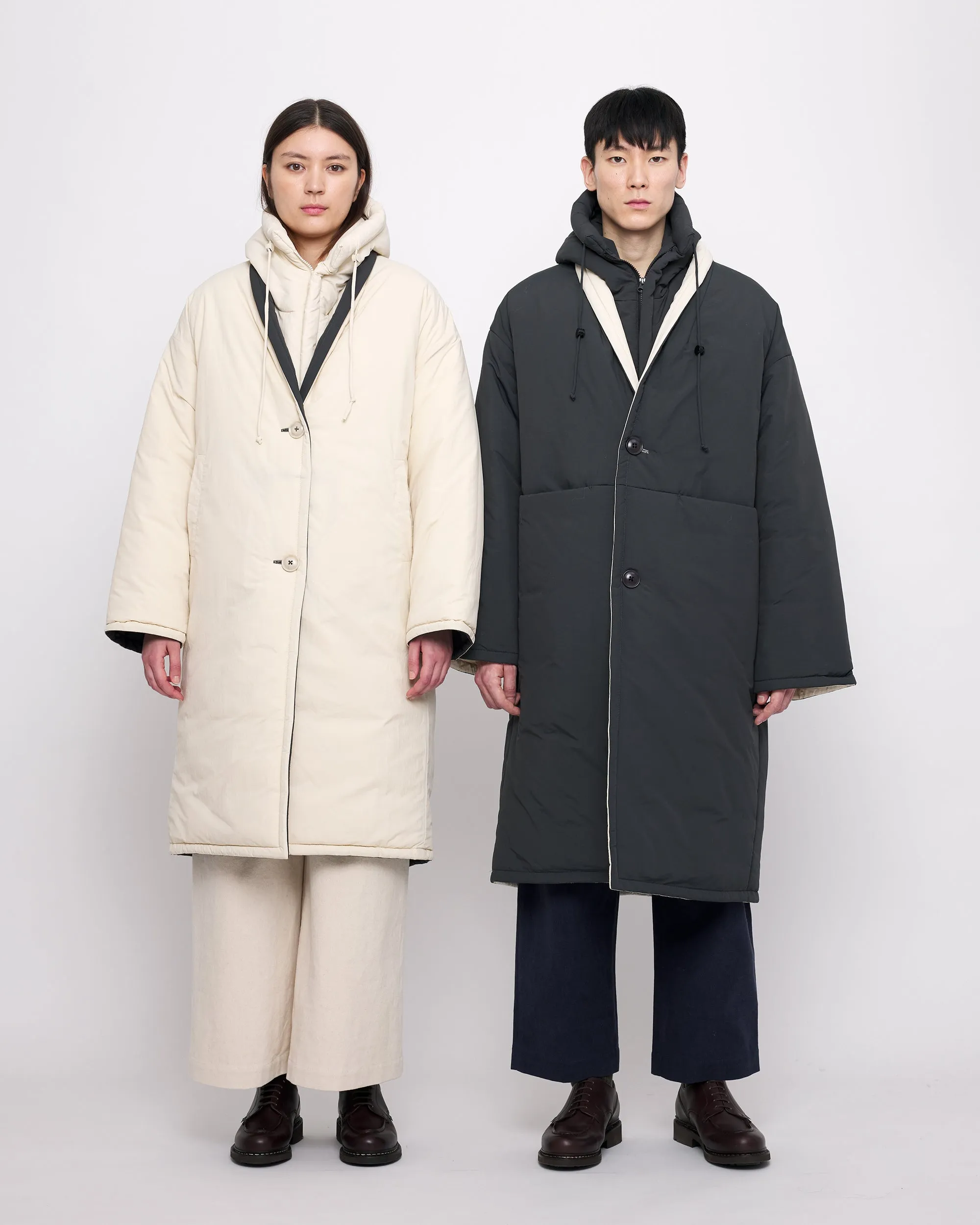 Reversible Quilted Coat - FW24 - Navy Gray/ Off-White