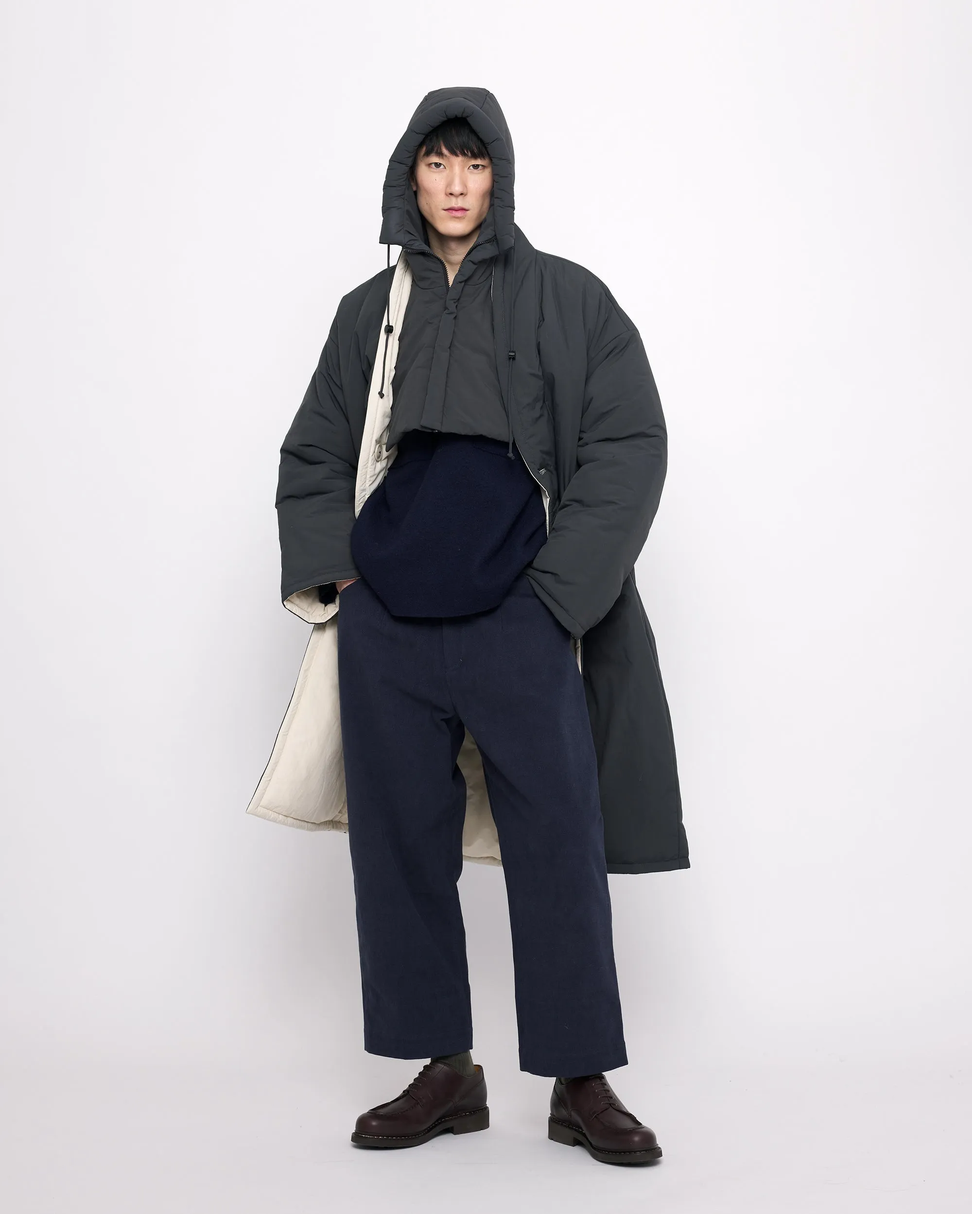 Reversible Quilted Coat - FW24 - Navy Gray/ Off-White