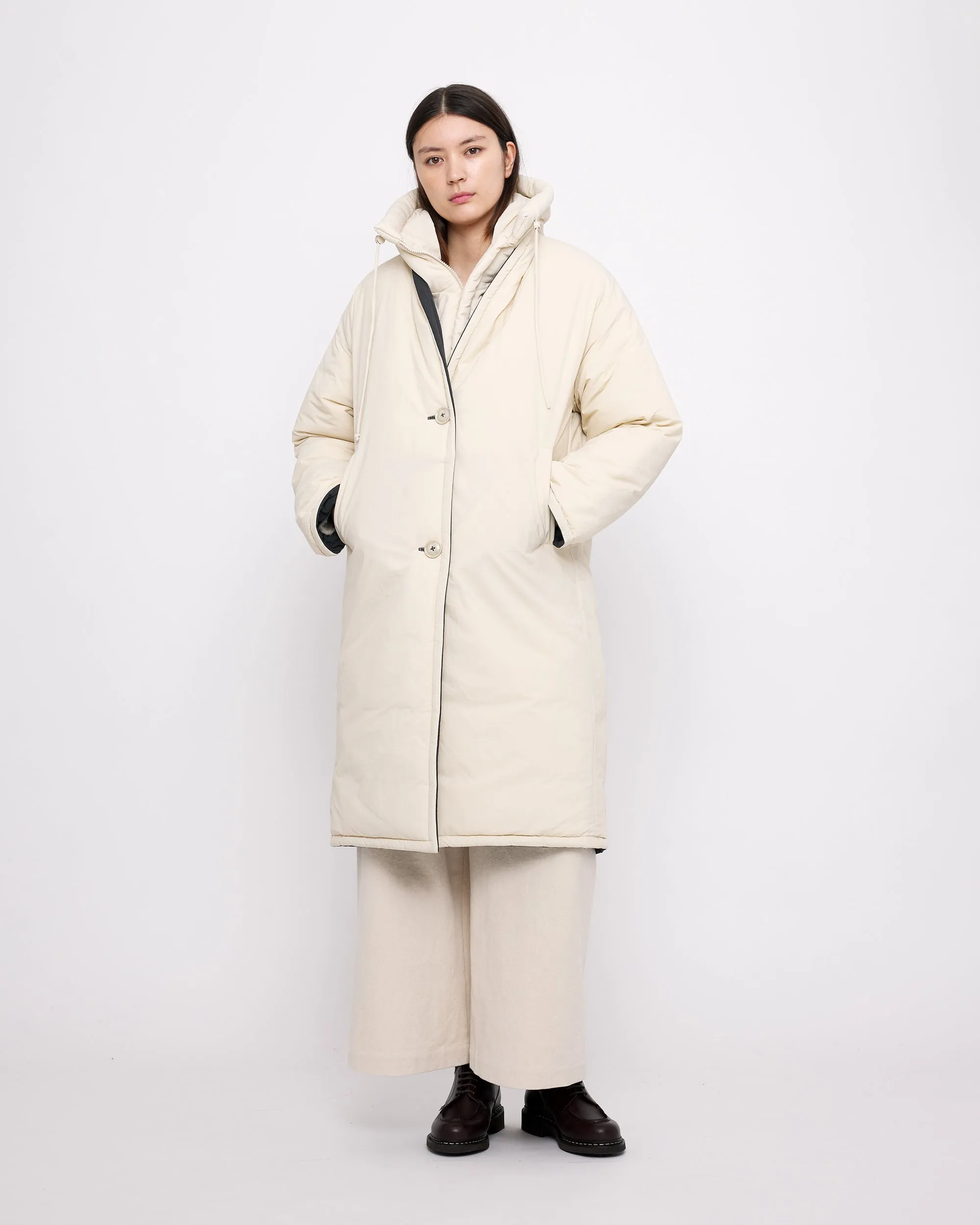 Reversible Quilted Coat - FW24 - Navy Gray/ Off-White