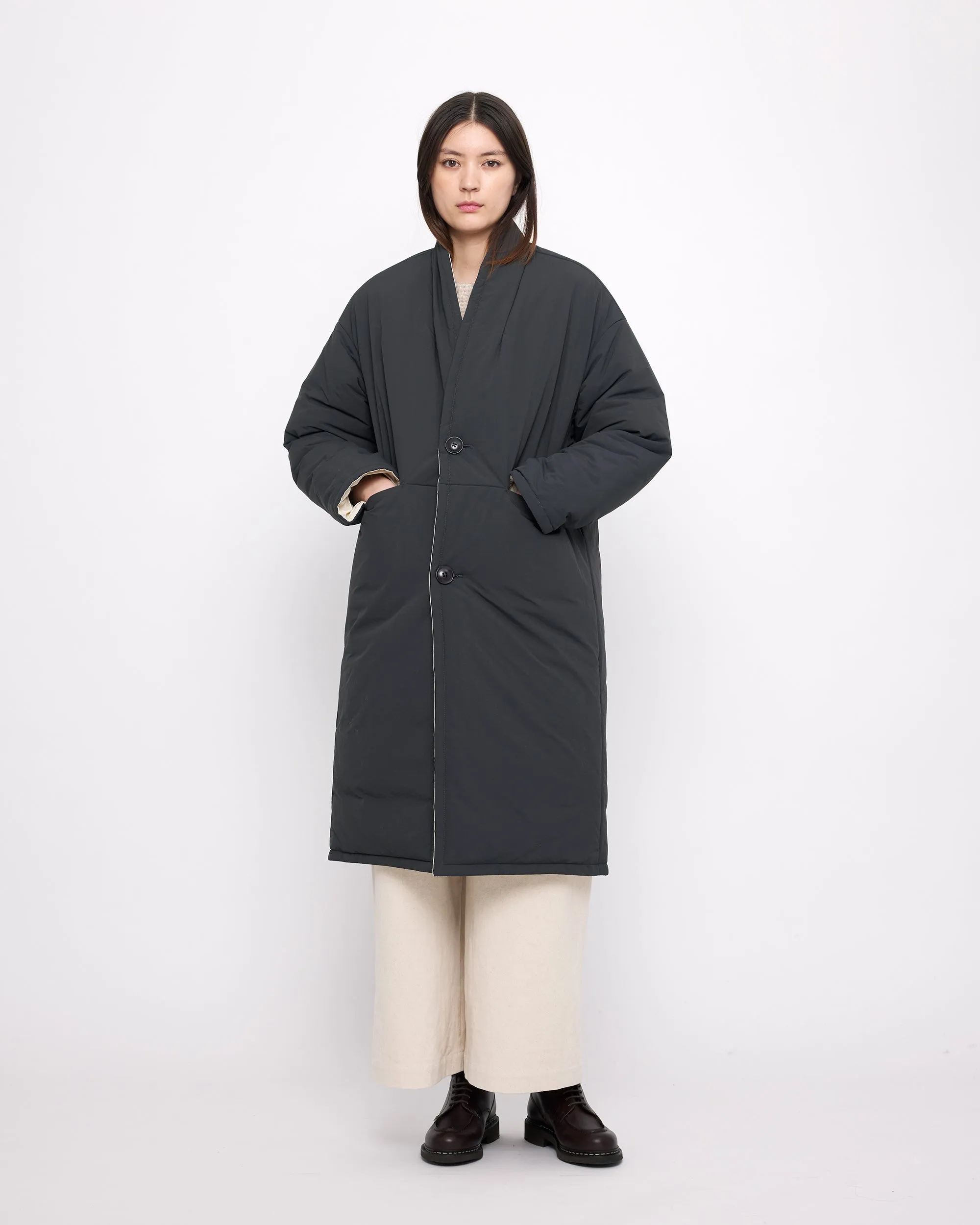 Reversible Quilted Coat - FW24 - Navy Gray/ Off-White