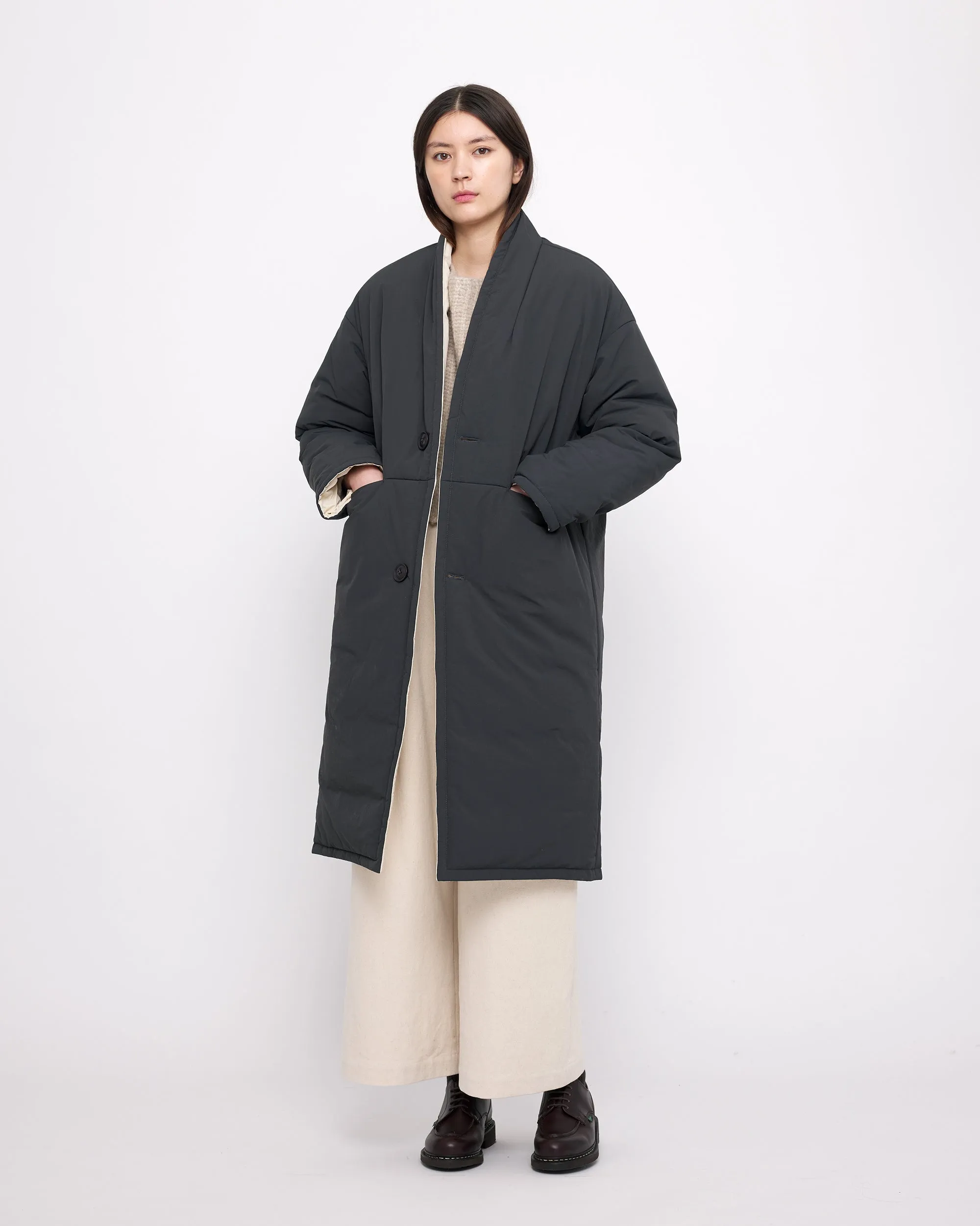 Reversible Quilted Coat - FW24 - Navy Gray/ Off-White