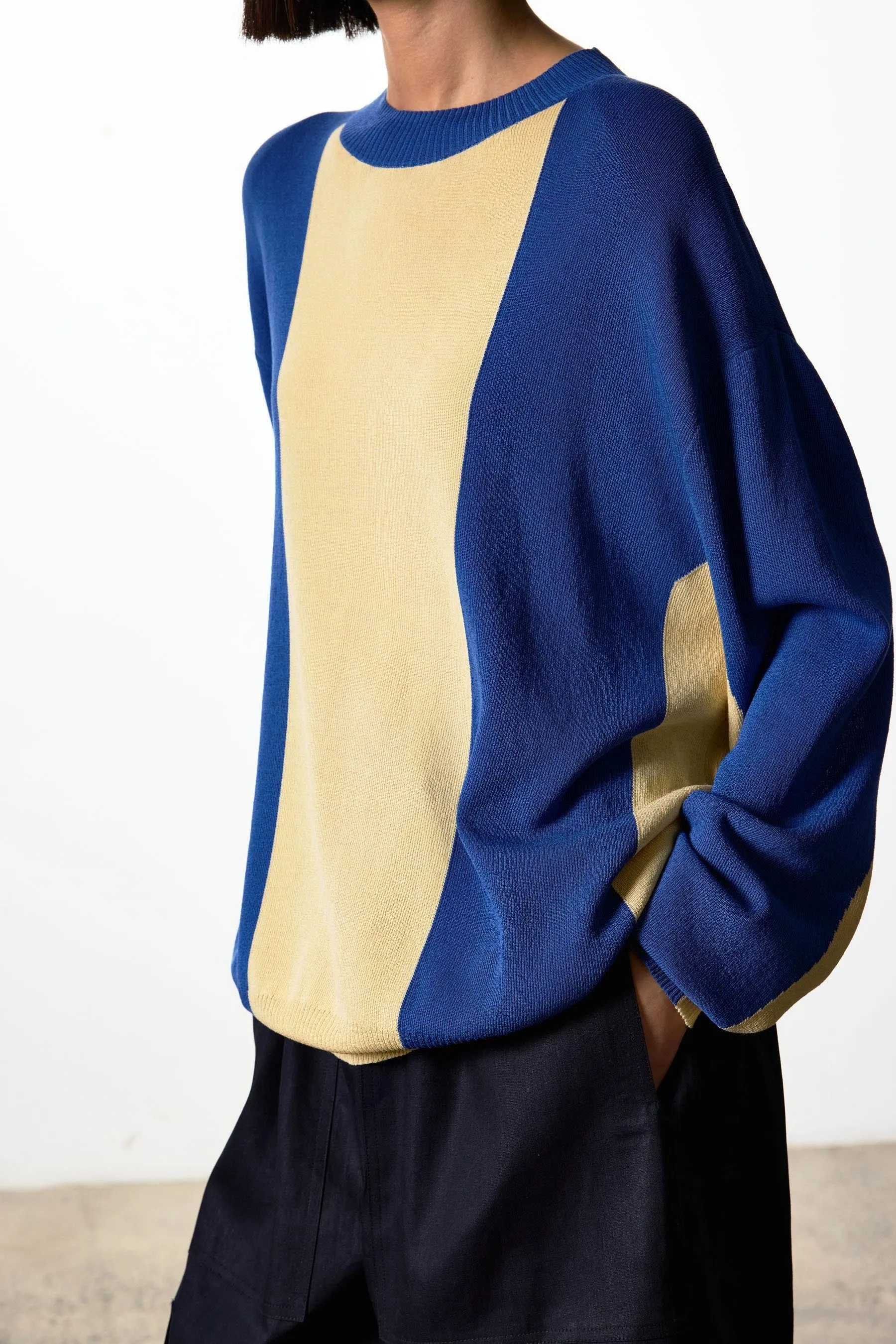 Ricochet Andrew Jumper - Steel Blue & Beige