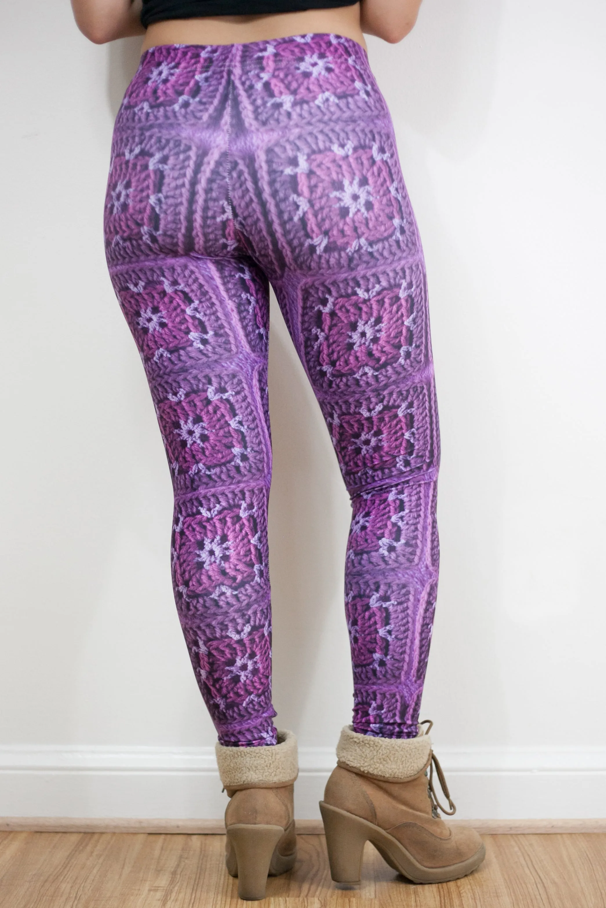 'Rose Dust' Crochet Print Granny Square Leggings