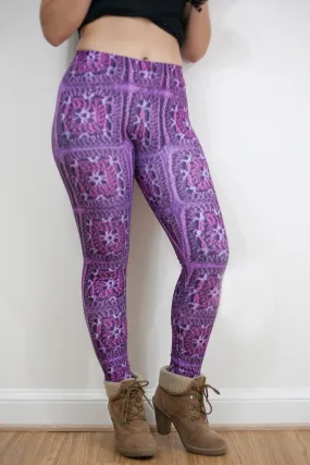 'Rose Dust' Crochet Print Granny Square Leggings