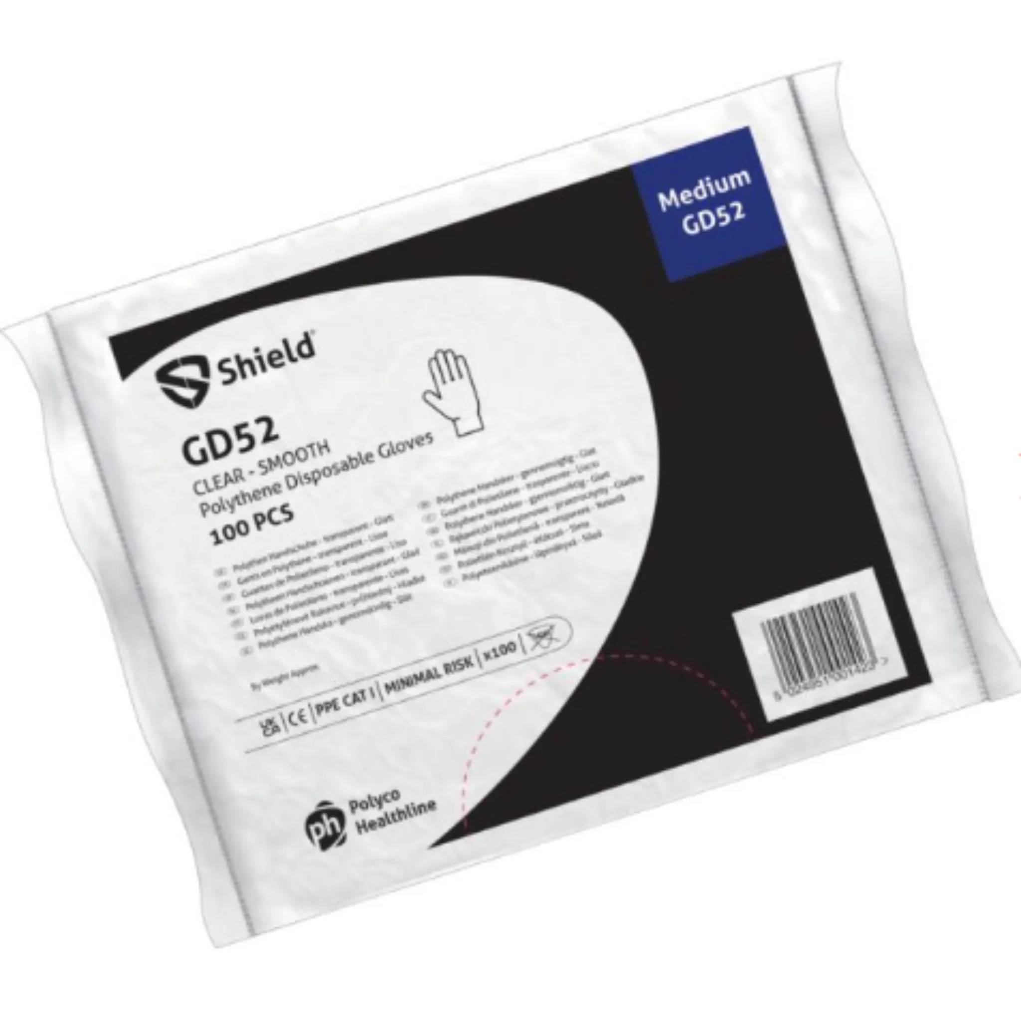 Shield Clear Polythene Disposable Gloves - GD52 (Case of 100 packs)