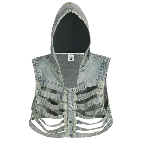 Skeletal Fusion Hooded Denim Gilet Vest