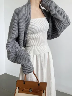 Sophisticated Layers: Gray Knitted Shrug Scarf