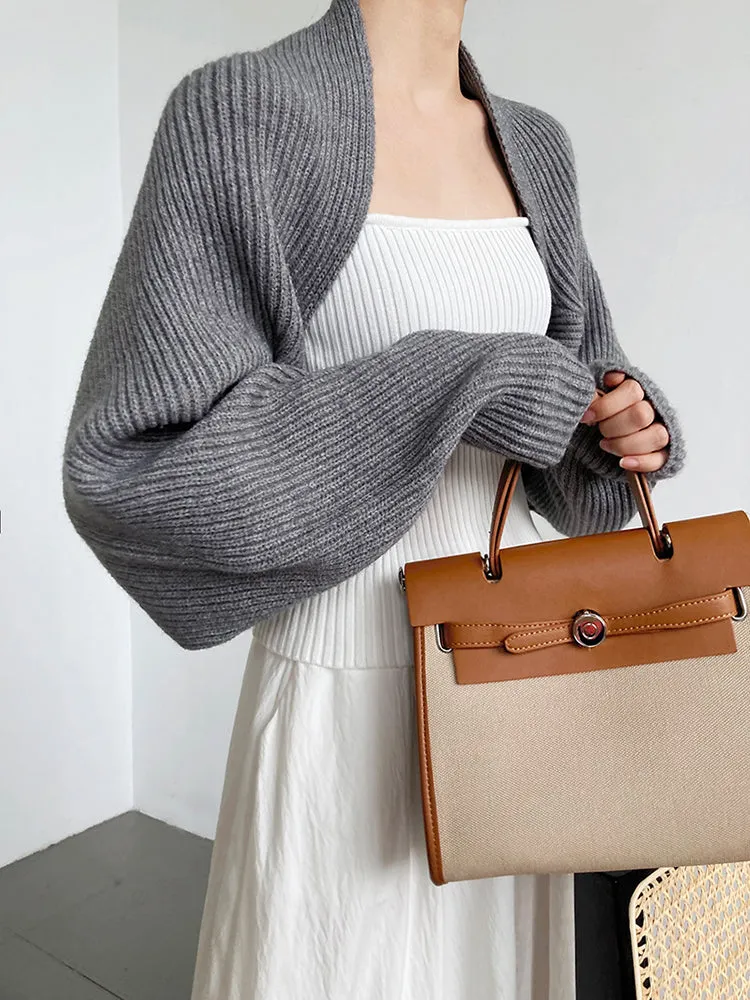 Sophisticated Layers: Gray Knitted Shrug Scarf