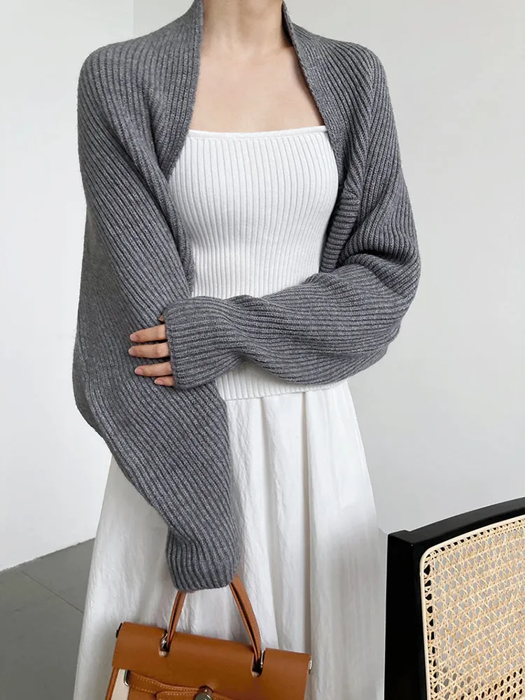 Sophisticated Layers: Gray Knitted Shrug Scarf