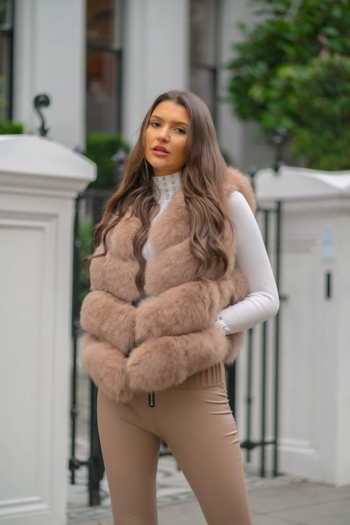 Tan Luxury Fur 4 Row Gilet