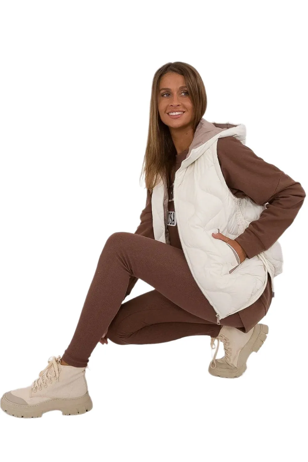 TEEK - Beige Side Pulley Hooded Gilet