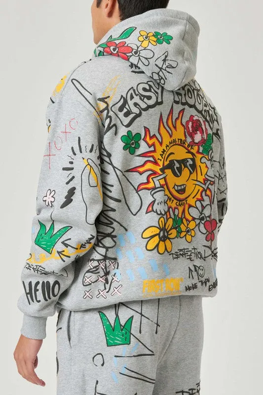 TEEK - Grey Hand Drawing & Chenille Patch Hoodie