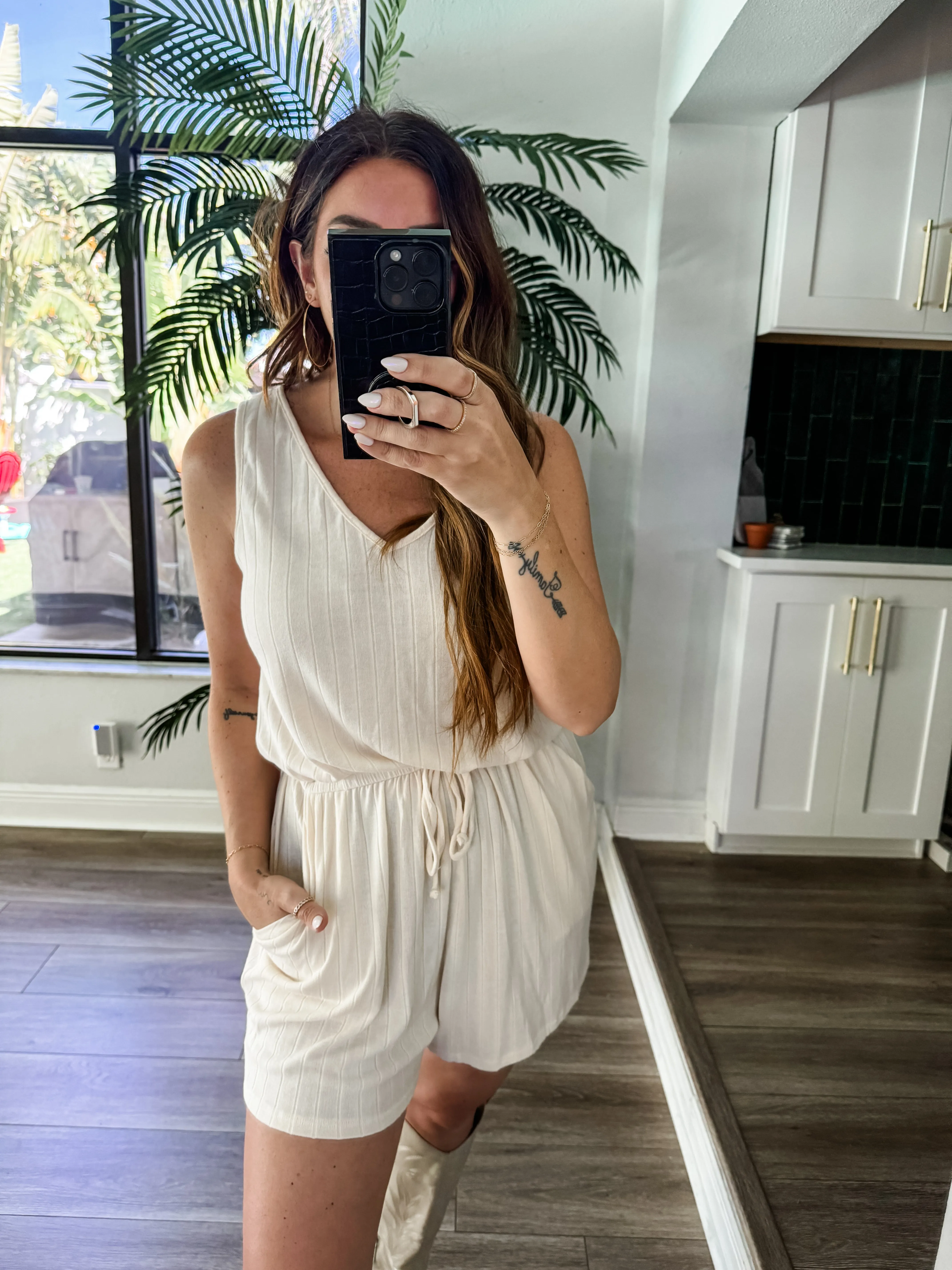 The Cream Ribbed Romper