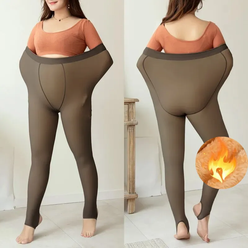 Thermal Stockings Woman Warm Plus Size Insulated Tights Fleece Translucent Legging