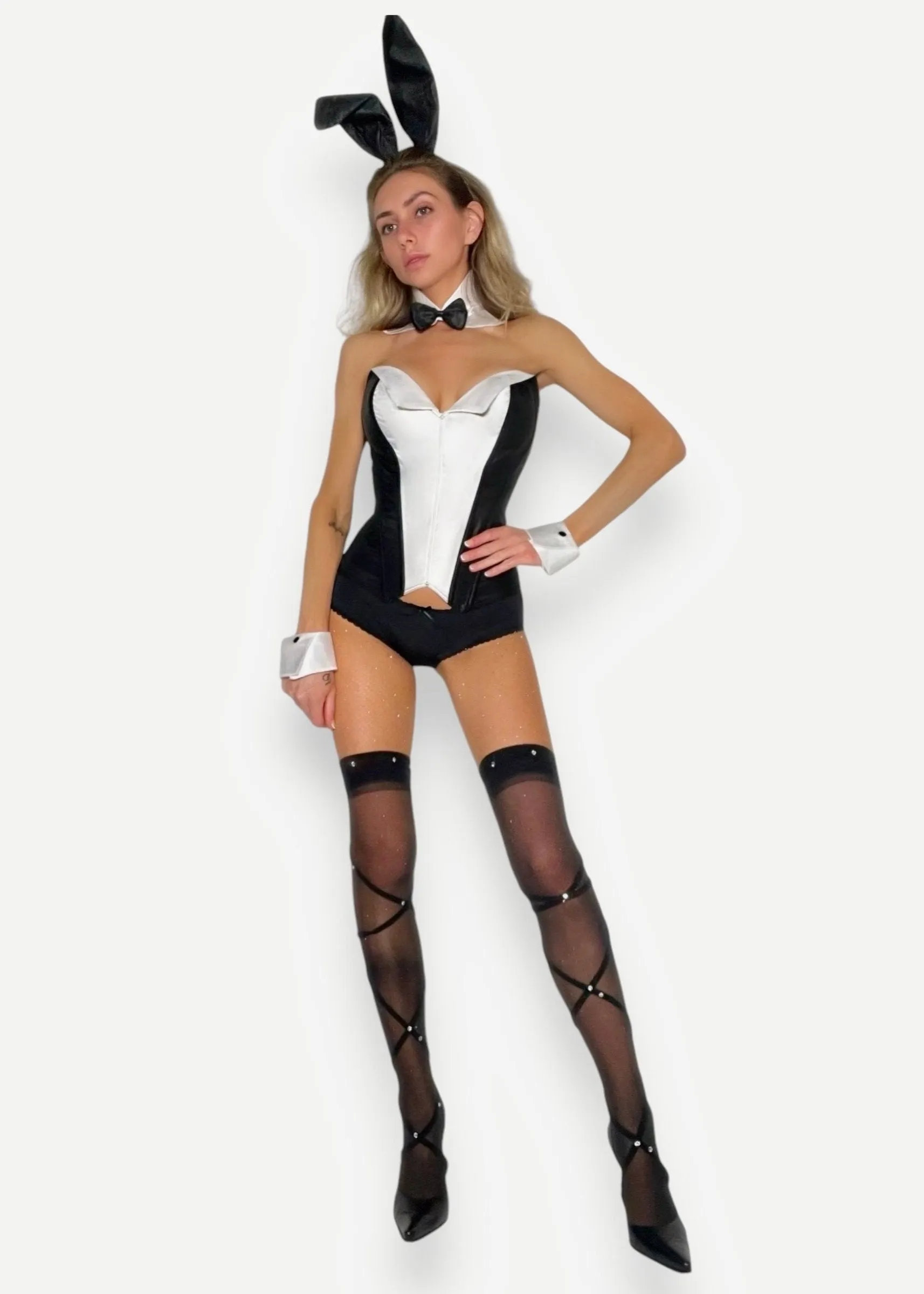 Tuxedo Bunny Playboy Satin Corset Cosplay 7-Piece Set