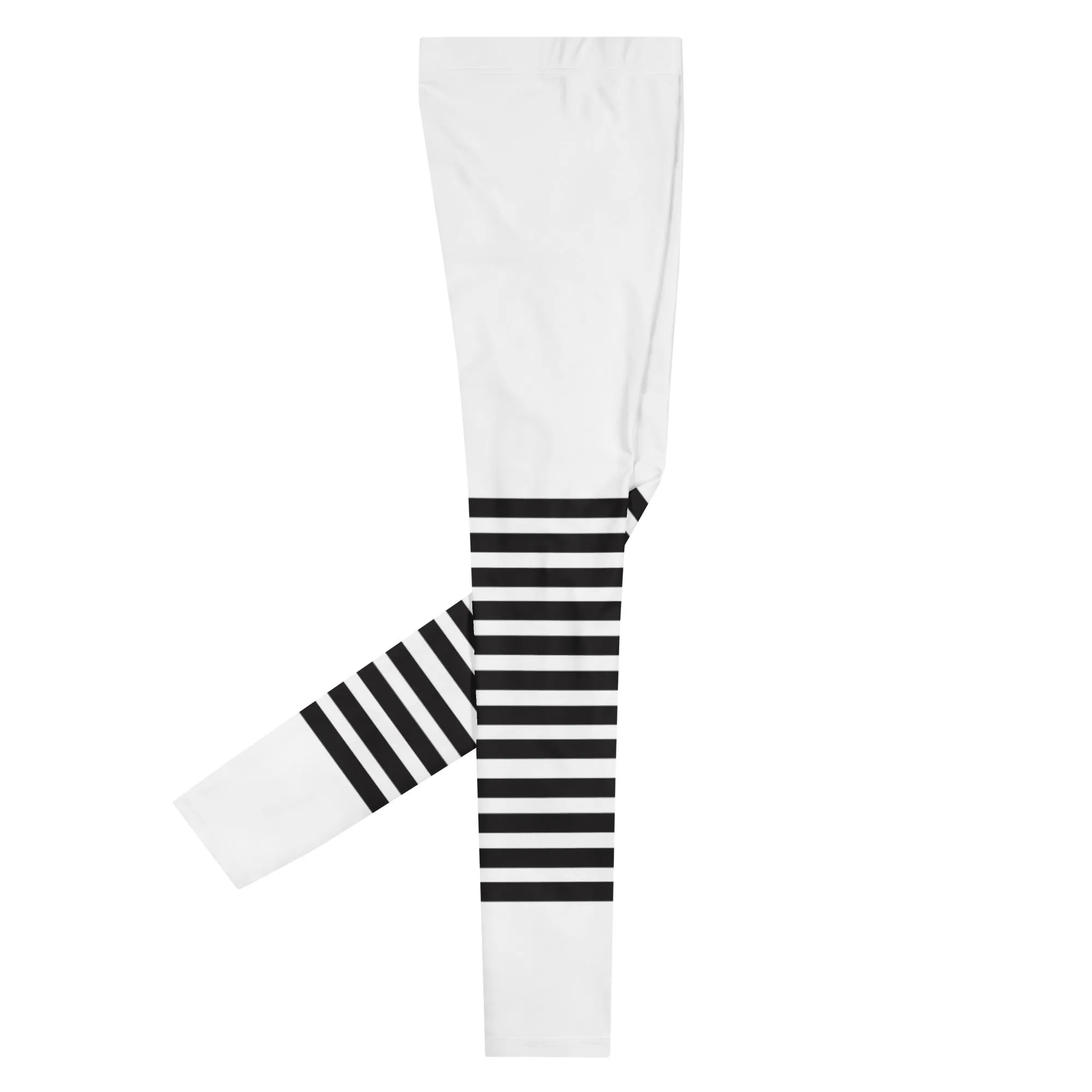 White Black Horizontal Striped Meggings, Best Horizontally Striped Men's Leggings For Men - Made in USA/EU/MX