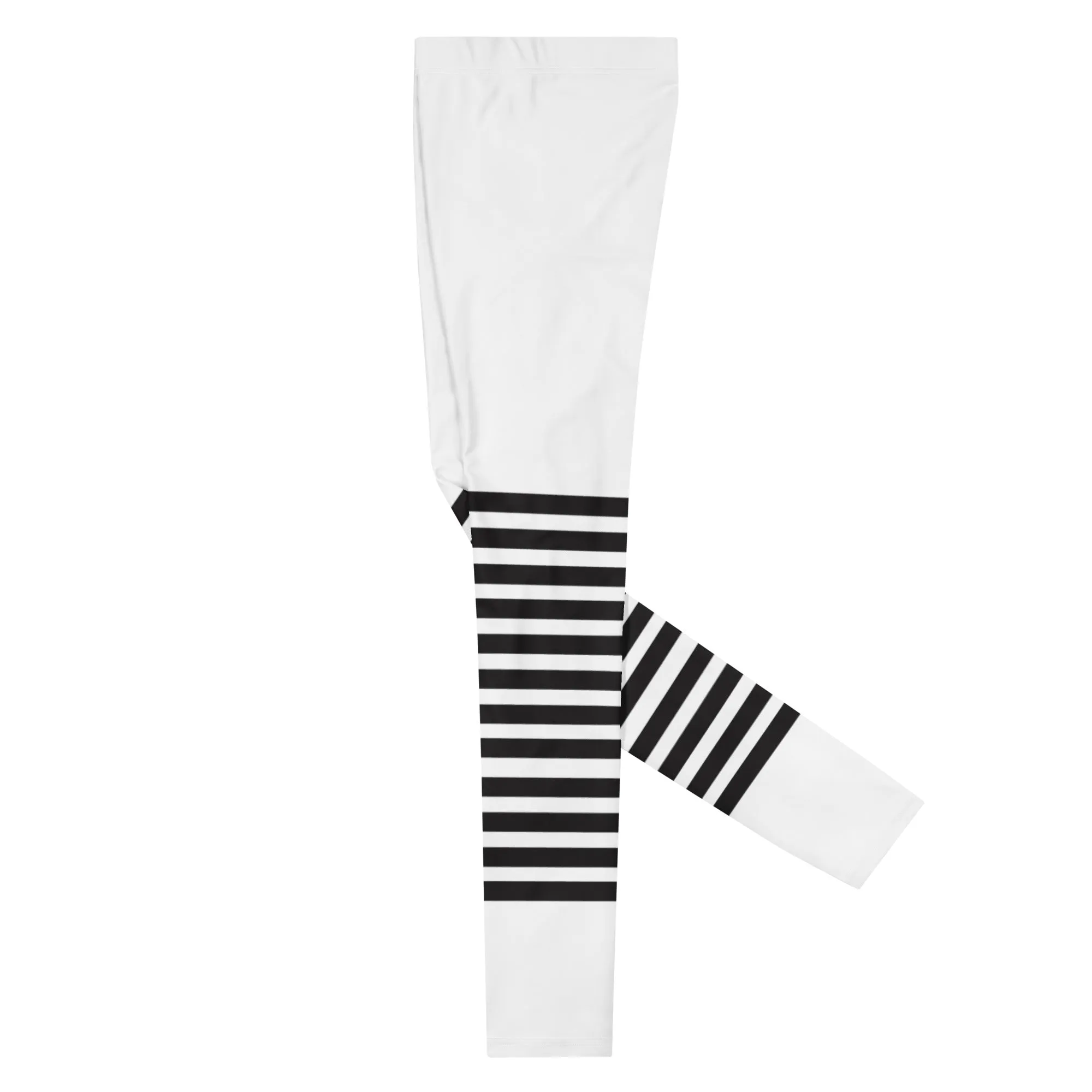 White Black Horizontal Striped Meggings, Best Horizontally Striped Men's Leggings For Men - Made in USA/EU/MX