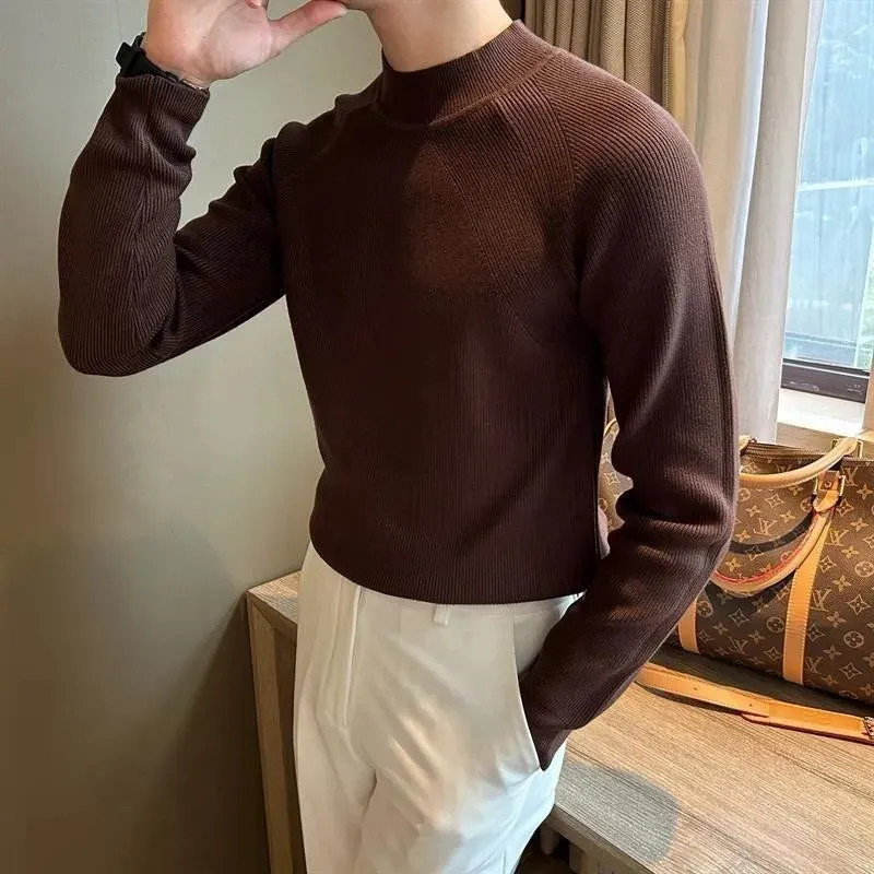 Wiaofellas  -  guys clothing styles Autumn Clothing Men's Luxury Knitted Pullover Sweater Casual Korean Solid Color Long Sleeve Basic Shirt Leisure Slim Knitwear