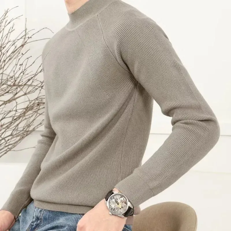 Wiaofellas  -  guys clothing styles Autumn Clothing Men's Luxury Knitted Pullover Sweater Casual Korean Solid Color Long Sleeve Basic Shirt Leisure Slim Knitwear