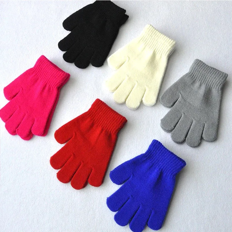 Winter Knitted Children's Full Finger Gloves Boy Girl Glove Warm Thick Kids Gloves Baby Gloves Candy Color Cotton Mittens