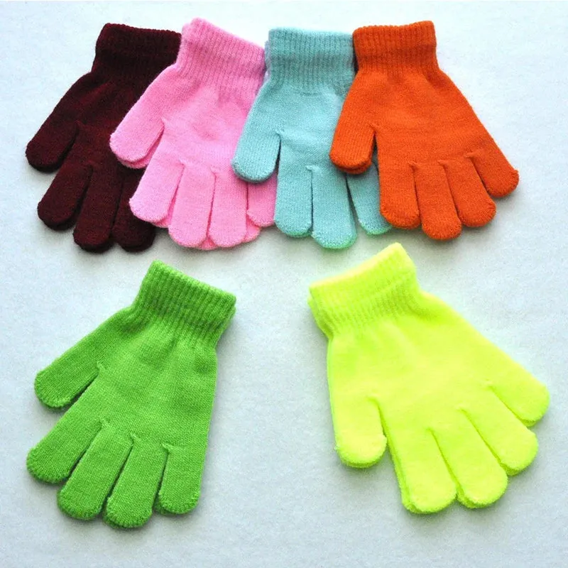 Winter Knitted Children's Full Finger Gloves Boy Girl Glove Warm Thick Kids Gloves Baby Gloves Candy Color Cotton Mittens