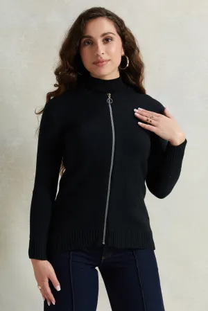 Women Black Zipper Sweater