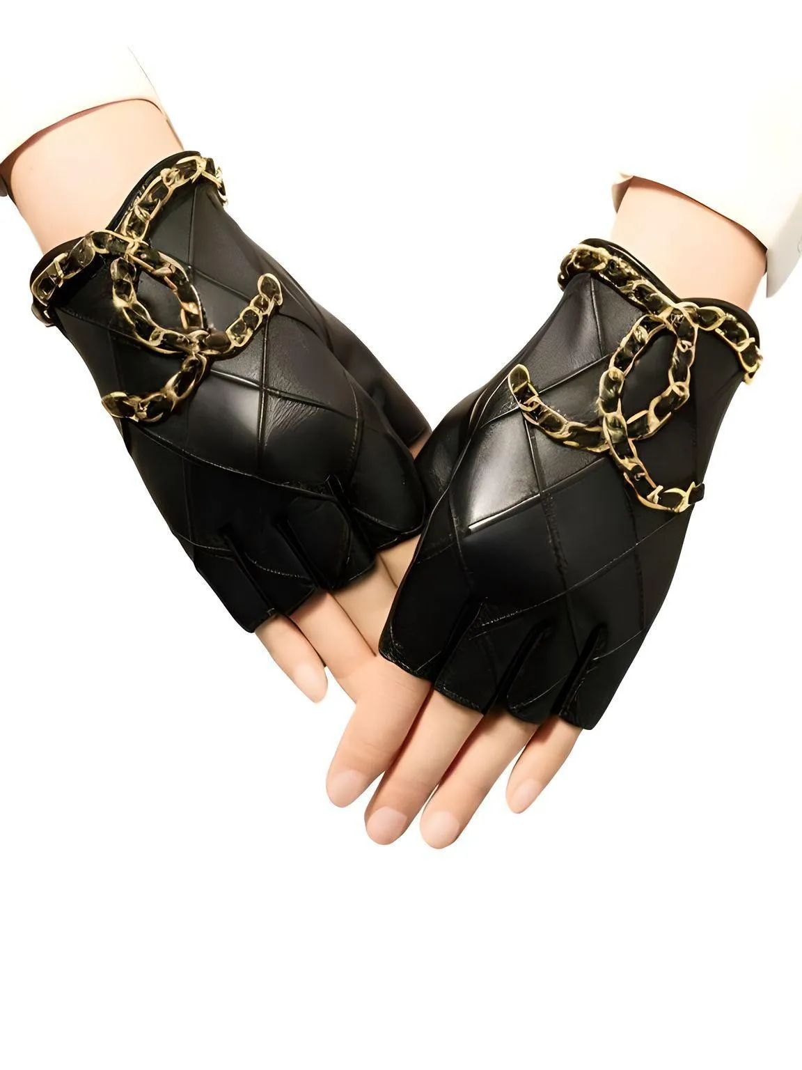 Women's Genuine Leather Half Finger Gloves Touch Screen Gloves Women Soft Leather Gloves Motorcycle Biker Fashio