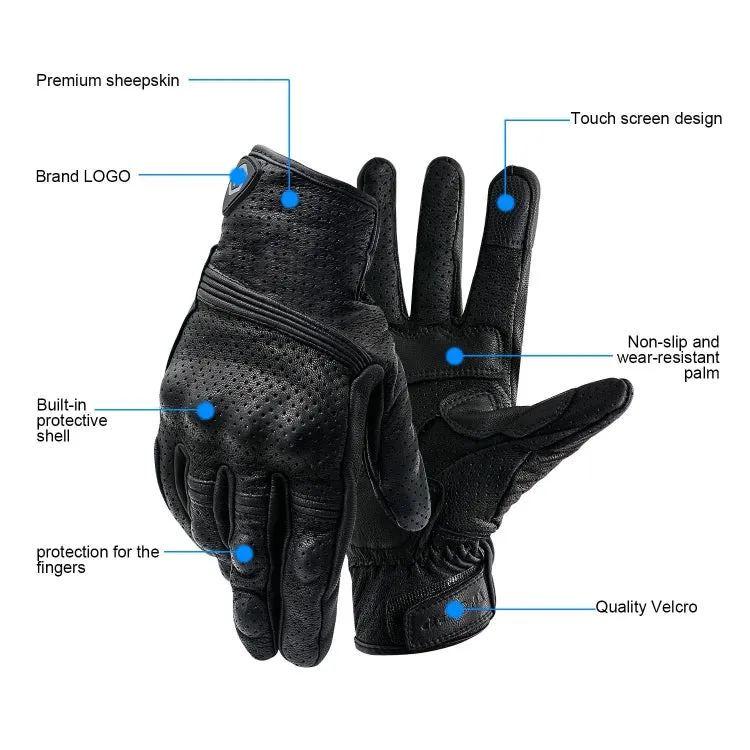 WUPP CS-1049A Outdoor Motorcycle Cycling Breathable Leather Full Finger Gloves with Holes, Size:XL(Black)