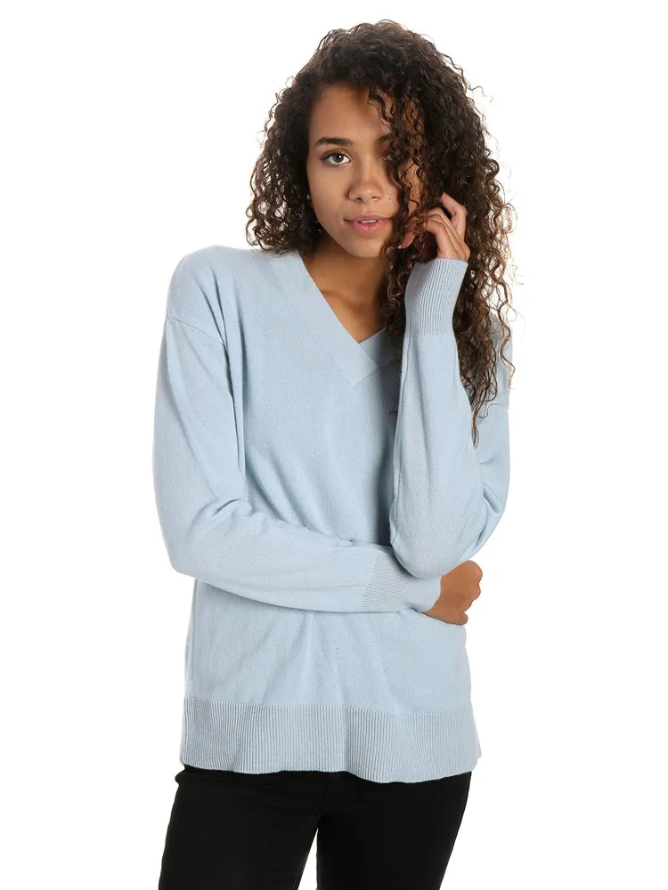 Zainuno Moizni Women's 100% Cashmere Deep V-Neck Sweater