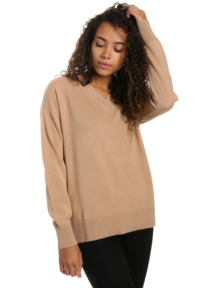 Zainuno Moizni Women's 100% Cashmere Deep V-Neck Sweater