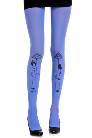 ZOHARA GEISHA Electric Blue Printed Tights